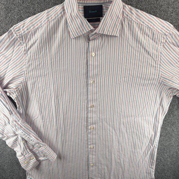 Faconnable Blue Red Striped 17 French Long Sleeve Men Shirt Button Up Spread - Picture 5 of 16